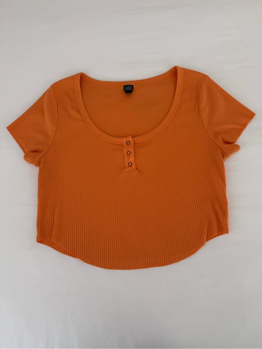 Wild Fable Orange Ribbed Henley Crop Top Spooky Season Fall Halloween XL